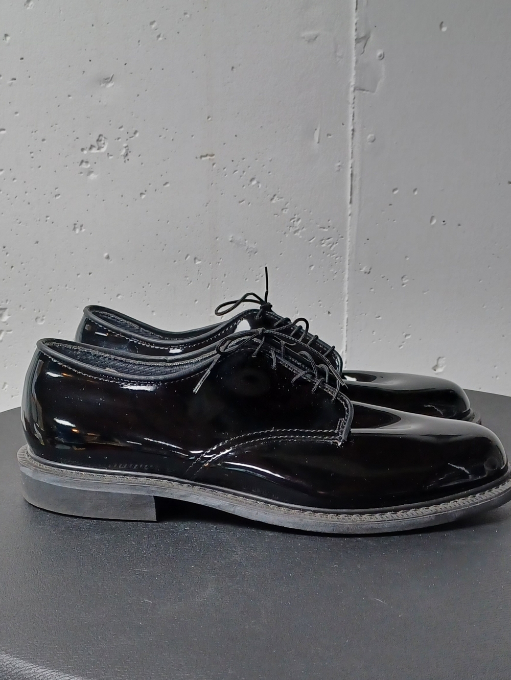 Men's Black Patent Oil Resisting Work Military Style Derby Shoes Sz 9